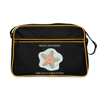 Naked on the beach – Funny starfish saying - Retro Bag - black/gold - Front