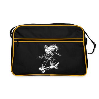 Skateboarding Girl Drawing - Retro Bag - black/gold - Front