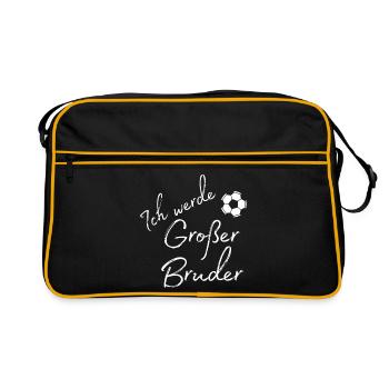 Ich werde Großer Bruder Fußball Motiv - Retro Tasche - Schwarz/Gold - Vorne
