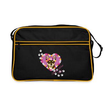 Ruhender Chihuahua mit dem Gesicht - Retro Tasche - Schwarz/Gold - Vorne