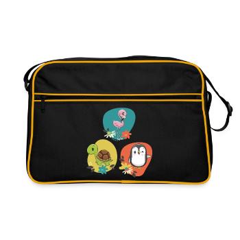 Flamingo Turtle Penguin - Retro Bag - black/gold - Front