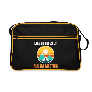 Lieber im Zelt als im Meeting – Camping - Retro Tasche - Schwarz/Gold - Vorne