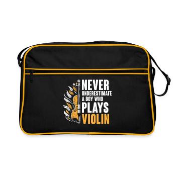 Unterschätze niemals einen Jungen, der Geige Violine spielt - Retro Tasche - Schwarz/Gold - Vorne