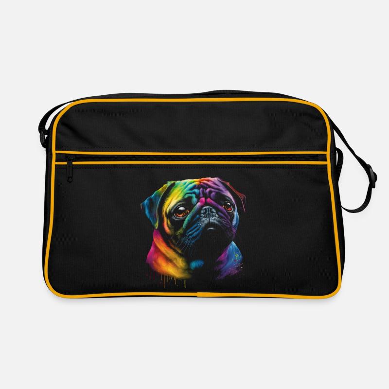 Mops Hund in Regenbogenfarben Retro Tasche