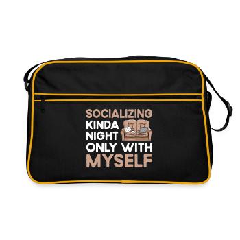 Irgendwie nachts nur mit mir selbst gesellig Sprüche - Retro Tasche - Schwarz/Gold - Vorne