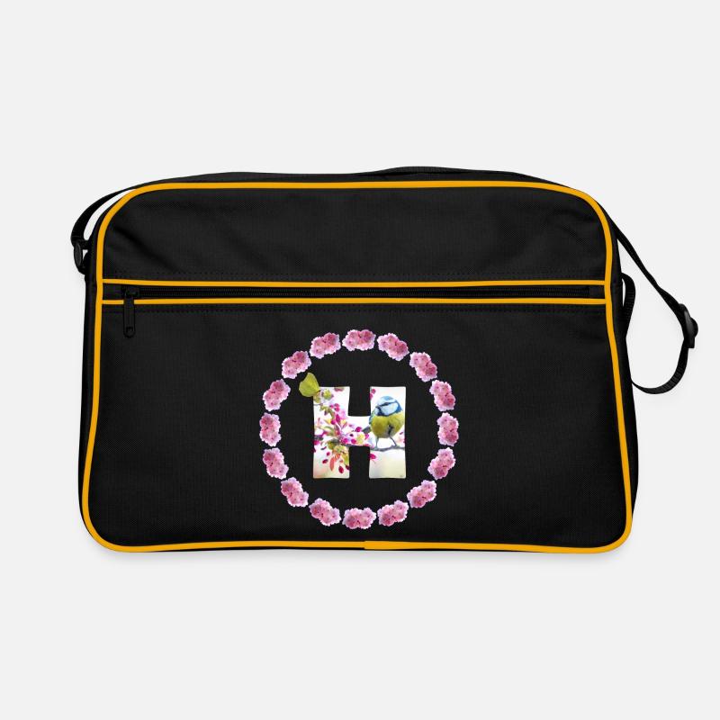 frühling vogel schmetterling h - Retro Tasche - Schwarz/Gold