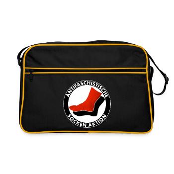 antifaschistische socken aktion - Retro Tasche - Schwarz/Gold - Vorne
