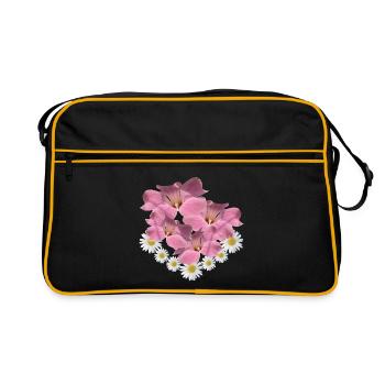 Margerite Blume pink Blumenranke Gänseblümchen - Retro Tasche - Schwarz/Gold - Vorne