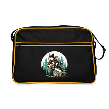 Renard, Bûcheron, Tronçonneuse, Arbre, Bois, Forêt - Sac Retro - noir/or - Devant