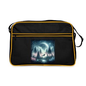 Licorne dans la forêt enchantée Mysticisme au clair de lune - Sac Retro - noir/or - Devant