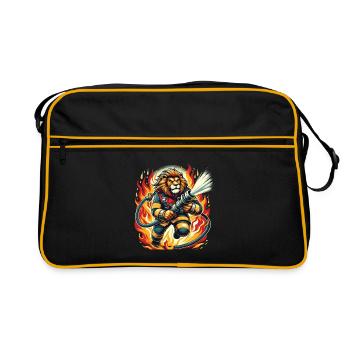 Löwe Feuerwehrmann Feuerwehr Flammen Held - Retro Tasche - Schwarz/Gold - Vorne