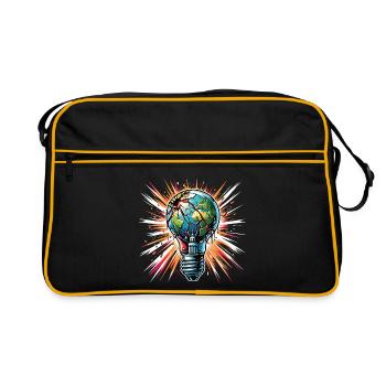 Globale Erwärmung Brennende Erde in der Glühbirne - Retro Tasche - Schwarz/Gold - Vorne