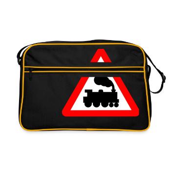 eisenbahn zug tram train railroad railway locomoti - Retro Tasche - Schwarz/Gold - Vorne