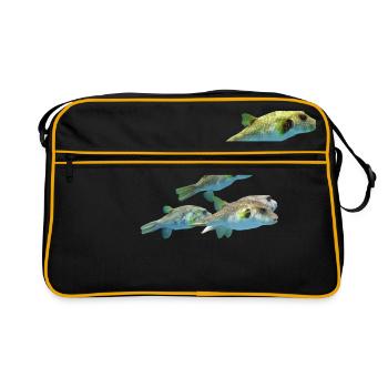 blowfish kugelfisch fischer fish animal tiere - Retro Tasche - Schwarz/Gold - Vorne