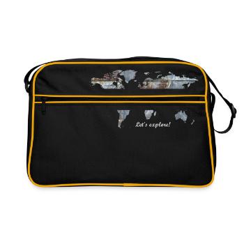 Weltkarte - Let's explore! - Retro Tasche - Schwarz/Gold - Vorne