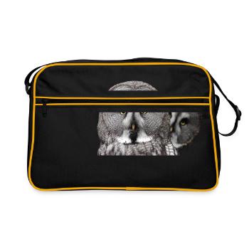 Zwei Eulenköpfe - Retro Tasche - Schwarz/Gold - Vorne