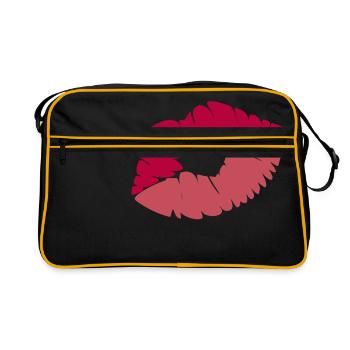 Kissing mouth with heart - Retro Bag - black/gold - Front