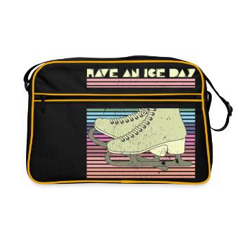 Schlittschuh Eiskunstlauf Eisbahn Winter Sport - Retro Tasche - Schwarz/Gold - Vorne