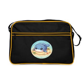 Baleine sur un banc de sable en mer - Sac Retro - noir/or - Devant
