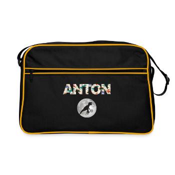 ANTON - Beau prénom de garçon avec dinosaure - Sac Retro - noir/or - Devant