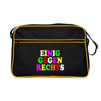Einig gegen rechts - Retro Tasche - Schwarz/Gold - Vorne