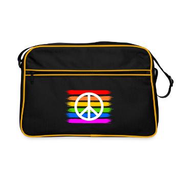 Signe de paix de paix sur le drapeau arc-en-ciel arc-en-ciel - Sac Retro - noir/or - Devant