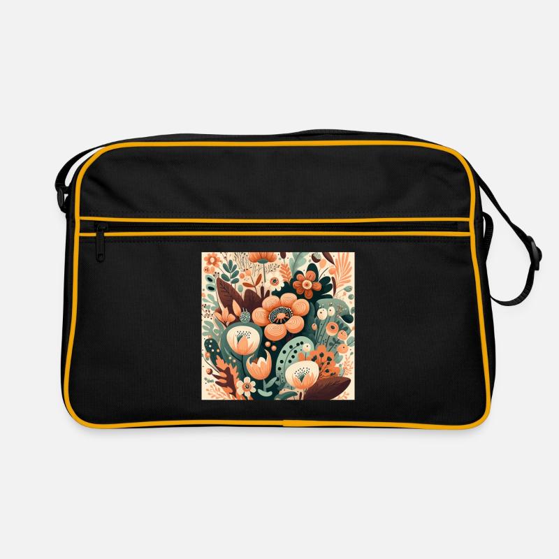 Botanicals Herbstliches Blumenmuster - Retro Tasche - Schwarz/Gold