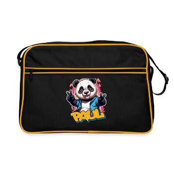PAUL - Beau nom de garçon avec Cool Panda - Sac Retro - noir/or - Devant
