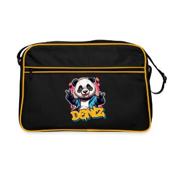 DENIZ - Beau prénom de garçon avec un panda cool - Sac Retro - noir/or - Devant
