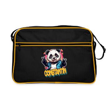 CONSTANTIN - Beau nom de garçon avec Cool Panda - Sac Retro - noir/or - Devant