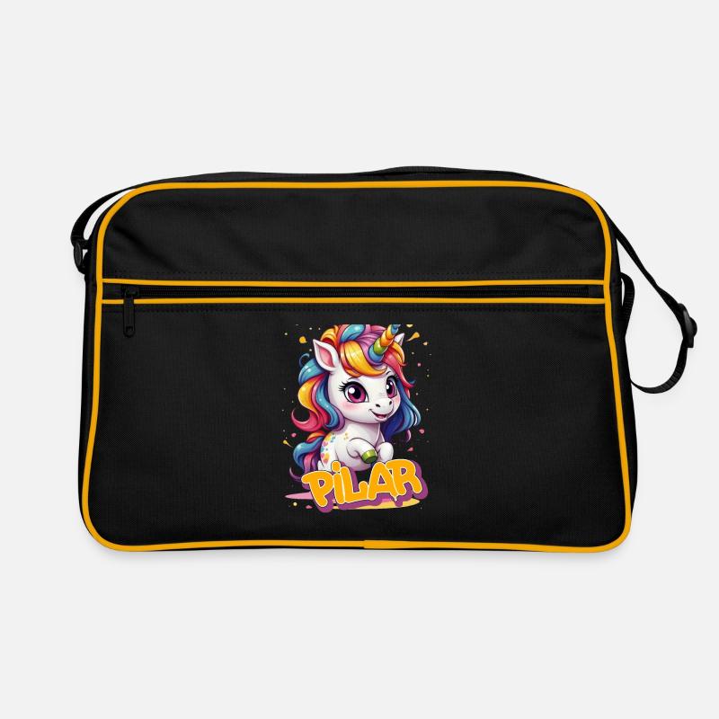 PILAR - Schöner Mädchen Name mit süßem Einhorn Retro Tasche