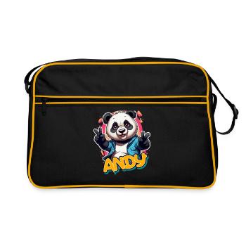 ANDY - Handsome Boy Name with Cool Panda - Retro Bag - black/gold - Front