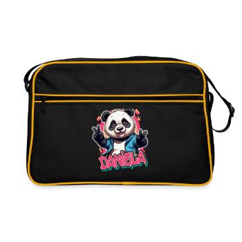 DANIELA - Beautiful Girl Name with Cool Panda - Retro Bag - black/gold - Front