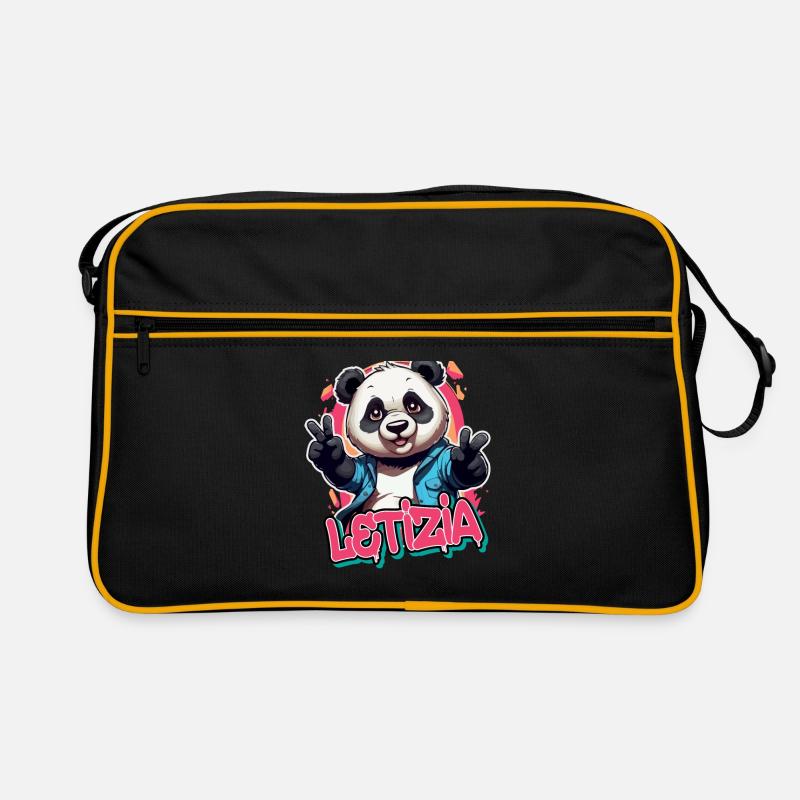 LETIZIA - Schöner Mädchen Name mit coolem Panda Retro Tasche