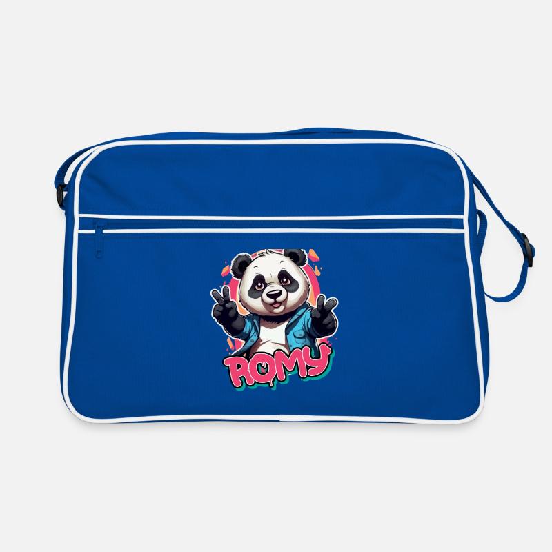 ROMY - Schöner Mädchen Name mit coolem Panda Retro Tasche
