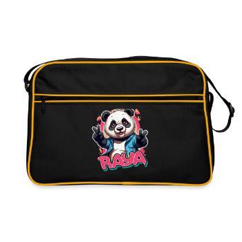 RAYA - Schöner Mädchen Name mit coolem Panda - Retro Tasche - Schwarz/Gold - Vorne