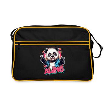 ALINE - Schöner Mädchen Name mit coolem Panda - Retro Tasche - Schwarz/Gold - Vorne