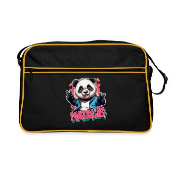 NATALIE - Beautiful Girl Name with Cool Panda - Retro Bag - black/gold - Front
