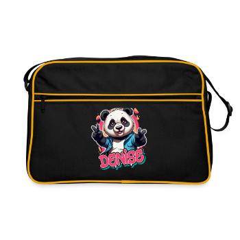 DENISE - Beautiful girl name with cool panda - Retro Bag - black/gold - Front