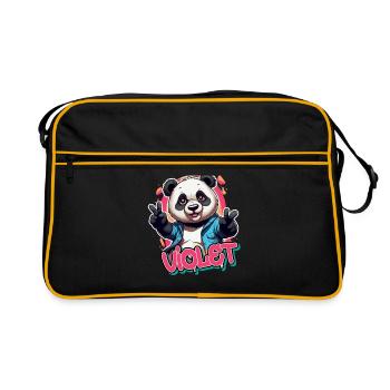 VIOLET - Schöner Mädchen Name mit coolem Panda - Retro Tasche - Schwarz/Gold - Vorne