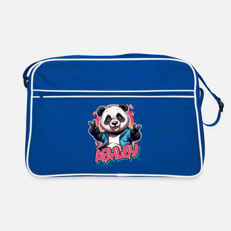ASHLEY - Schöner Mädchen Name mit coolem Panda Retro Tasche