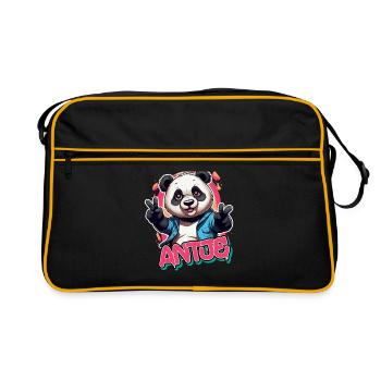 ANTJE - Beautiful girl name with cool panda - Retro Bag - black/gold - Front