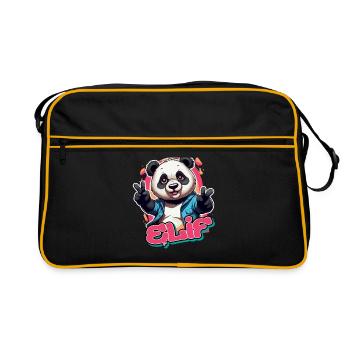 ELIF - Schöner Mädchen Name mit coolem Panda - Retro Tasche - Schwarz/Gold - Vorne