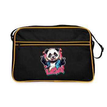 LEA - Beautiful Girl Name with Cool Panda - Retro Bag - black/gold - Front