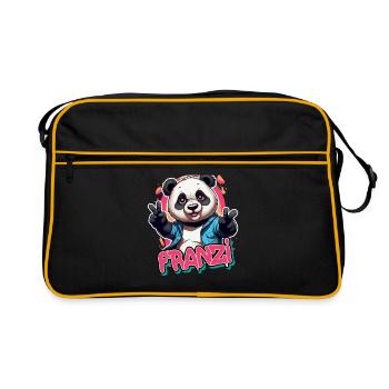 FRANZI - Schöner Mädchen Name mit coolem Panda - Retro Tasche - Schwarz/Gold - Vorne
