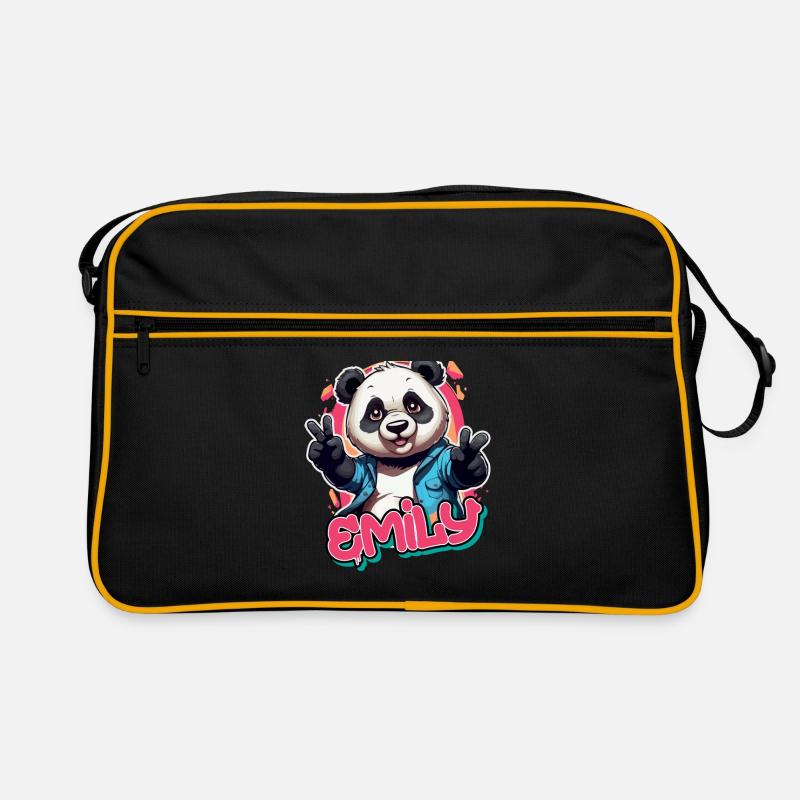 EMILY - Schöner Mädchen Name mit coolem Panda - Retro Tasche - Schwarz/Gold