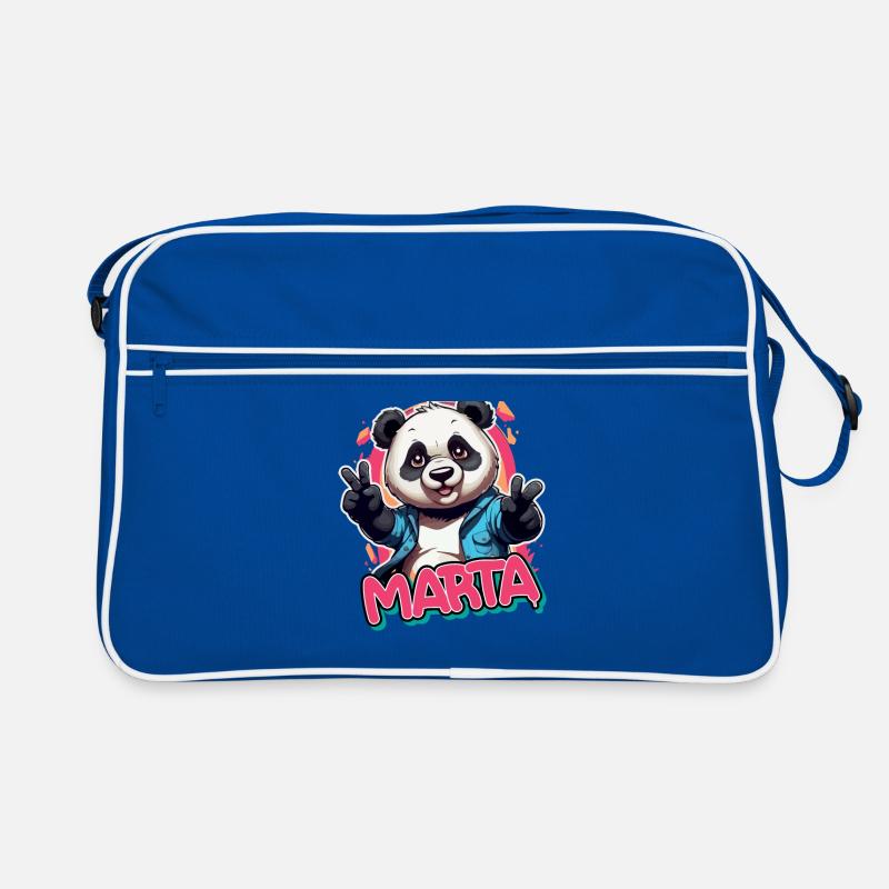 MARTA - Schöner Mädchen Name mit coolem Panda Retro Tasche