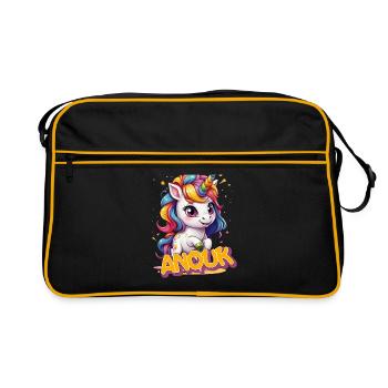 ANOUK - Beautiful girl name with cute unicorn - Retro Bag - black/gold - Front