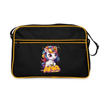 ANA - Beau prénom de fille avec une jolie licorne - Sac Retro - noir/or - Devant
