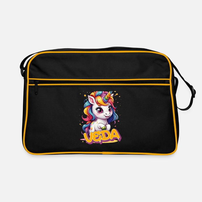 VEDA - Schöner Mädchen Name mit süßem Einhorn Retro Tasche